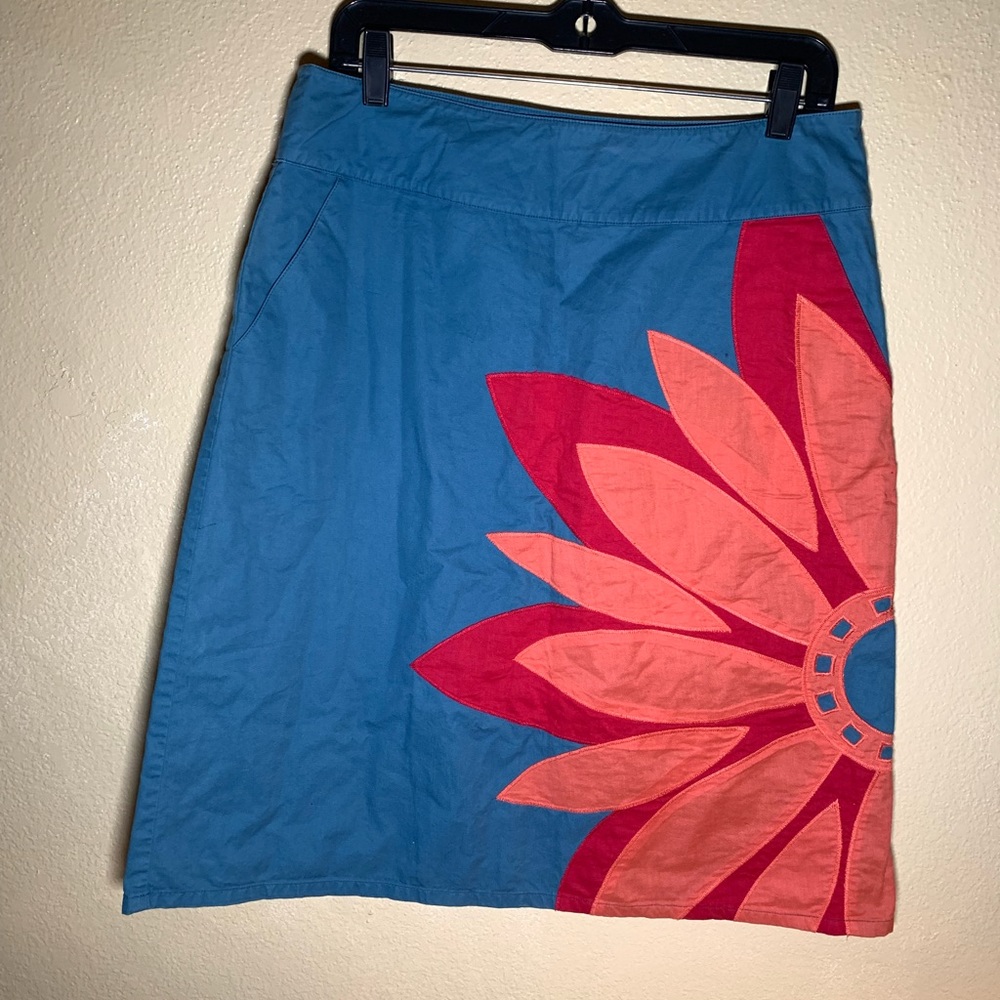 Boden Blue and Pink Floral Midi Skirt